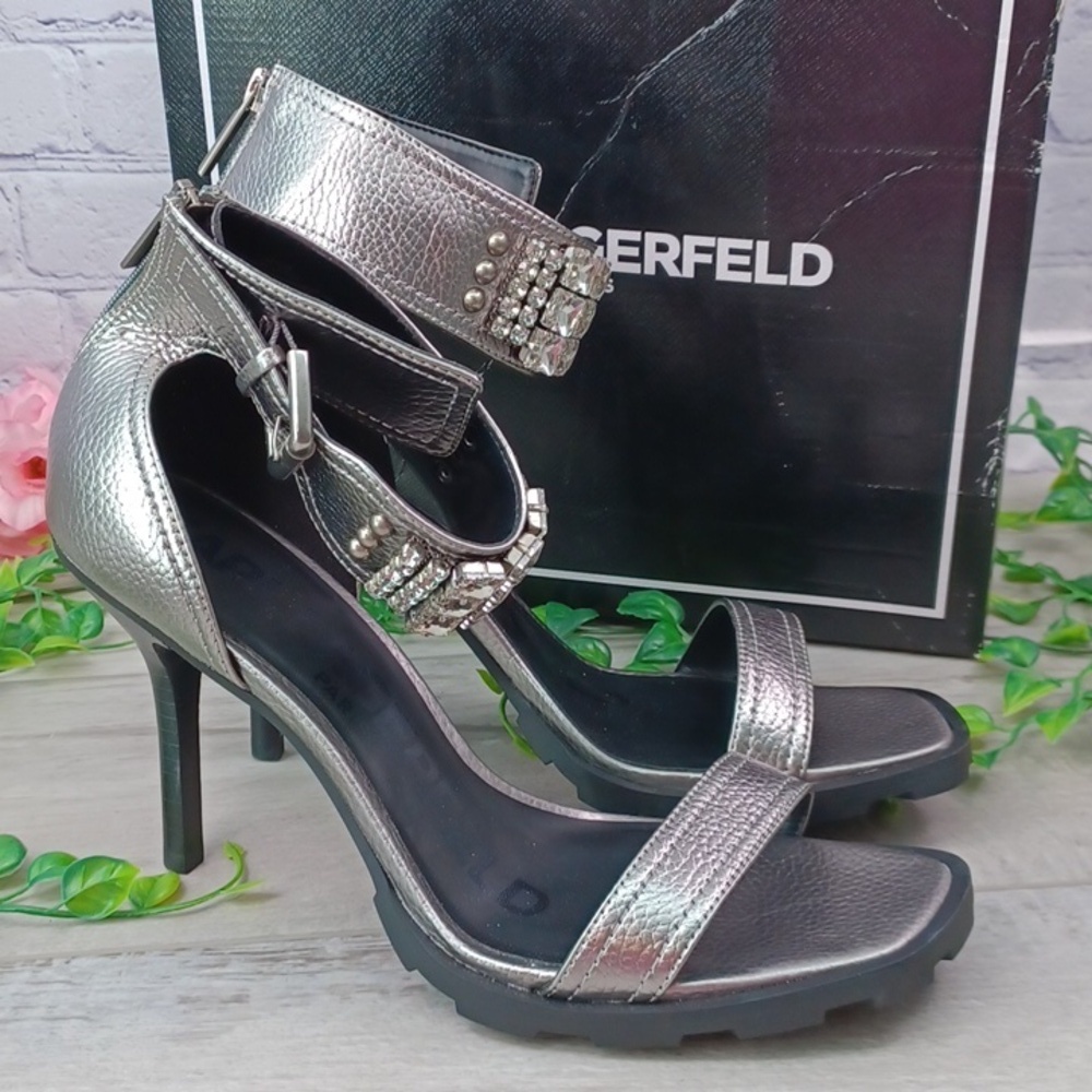 KARL LAGERFELD PARIS  Malinda Embellished Ankle-Strap Dress Sandals NIB